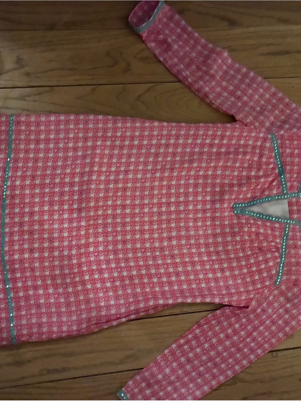 Vineyard Vines Pink Patterned Long Sleeve Top with Teal Trim